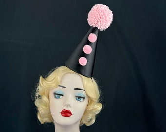 Chapeau de clown noir et rose clair sur serre-tête, Déguisement d'Halloween, fête d'anniversaire, casque burlesque, accessoire de cheveux de cirque, enfants, adultes