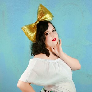 Gold Hair Bow, Large Gold Bow, Girl Hair Bow, Women's Hair Bow, Metallic Bow, Sia Hair Bow, Silver Hair Bow, Black Hair Bow Headband image 5