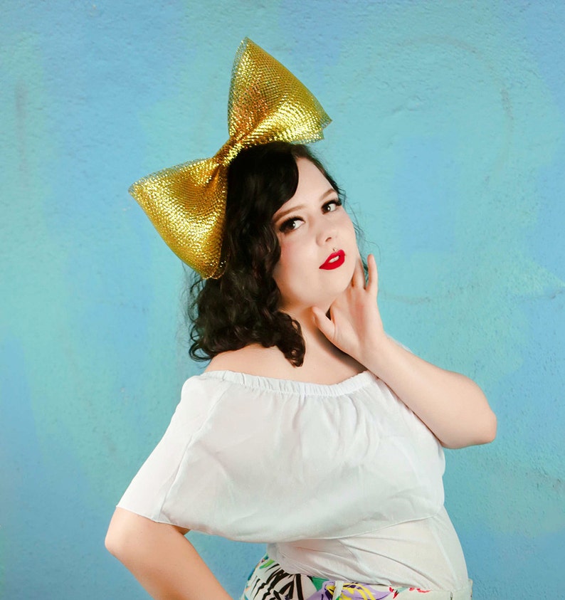 Gold Hair Bow, Large Gold Bow, Girl Hair Bow, Women's Hair Bow, Metallic Bow, Sia Hair Bow, Silver Hair Bow, Black Hair Bow Headband image 5