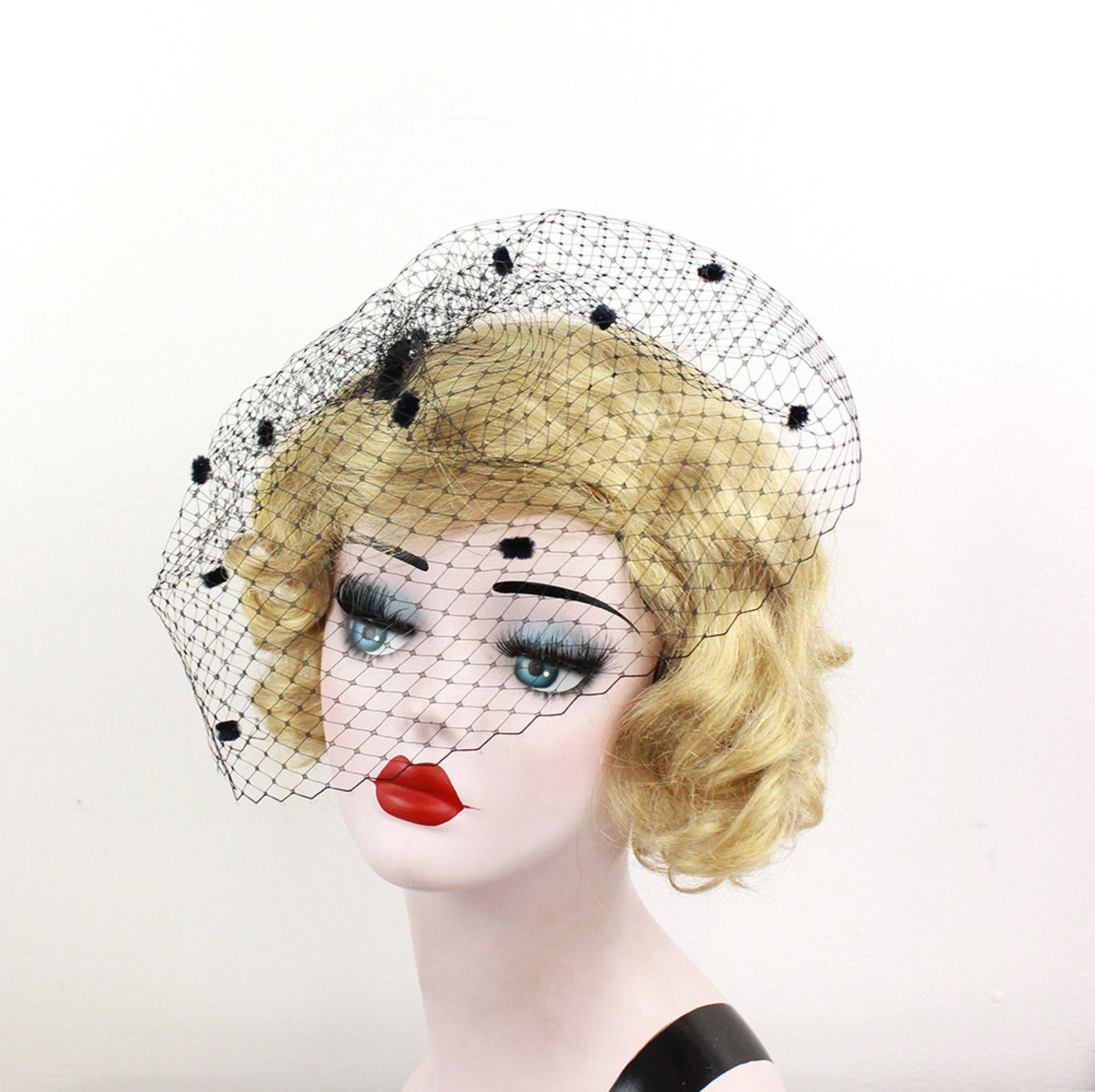 Medium Tilted Veil 9 Inch Black Birdcage Veil Dotted Etsy