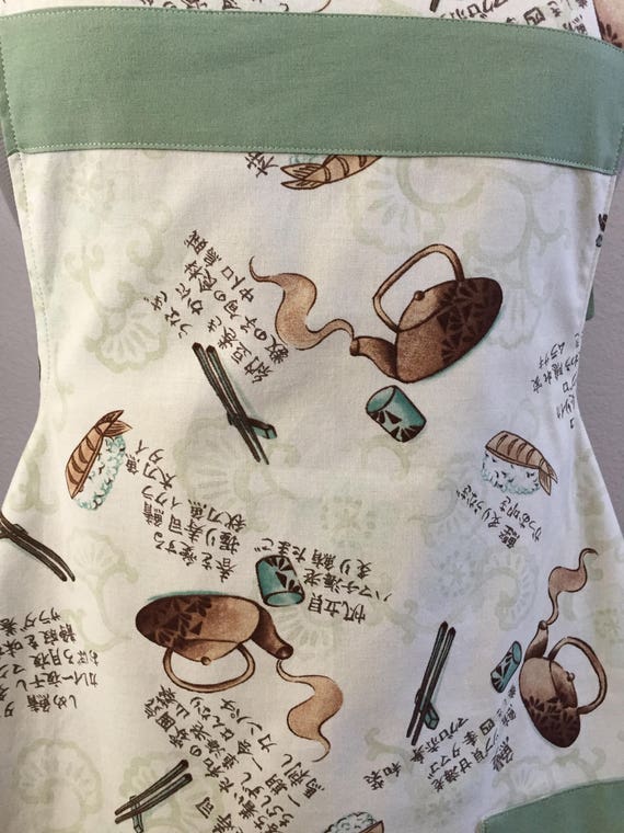 Japanese Green Tea Apron Tea Ceremony Apron Sushi Teakettle Etsy