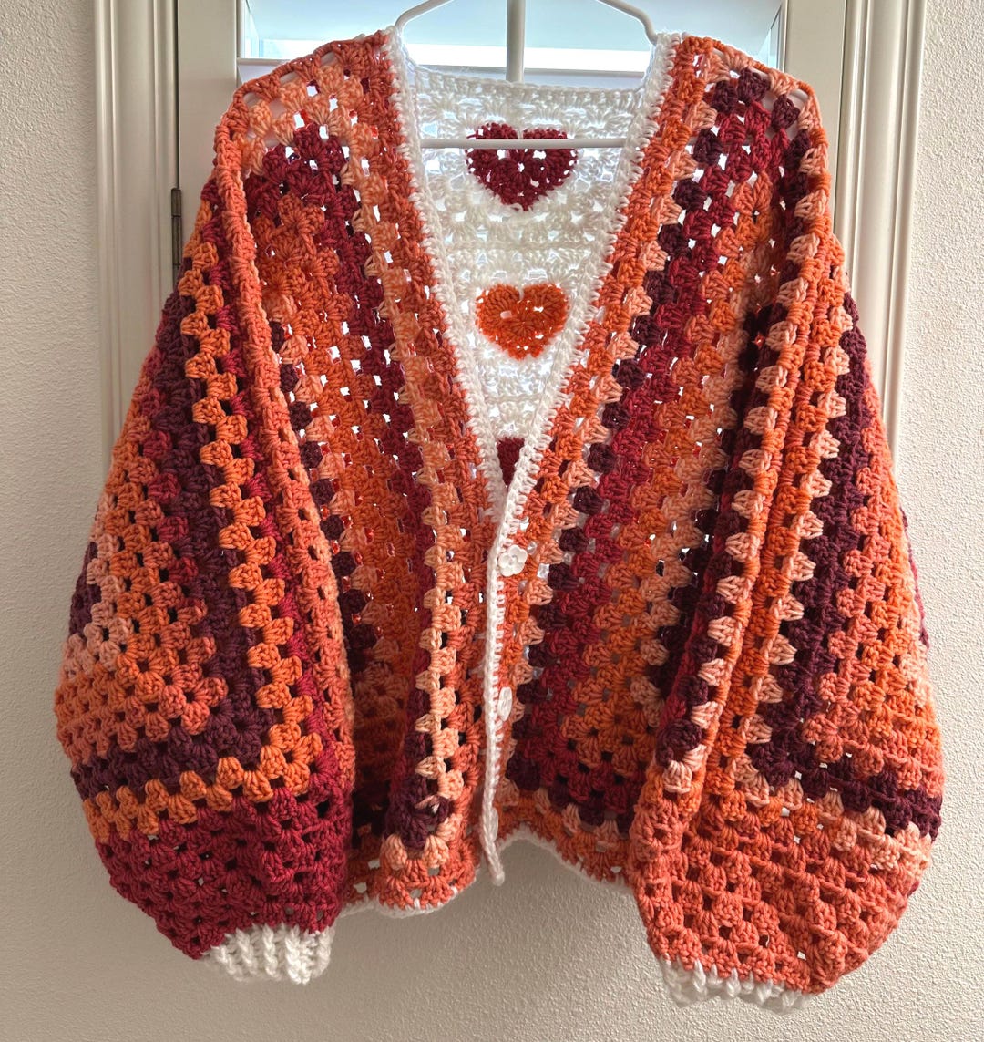 Granny Hexagon Oversized Crochet Cardigan With Heart Variation - Etsy