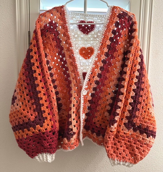 Granny Hexagon Oversized Crochet Cardigan With Heart Variation - Etsy