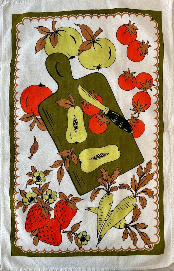 Vintage Colourful Retro Tea Towels Made In Brazil Strawberries, Pears, Tomatoes