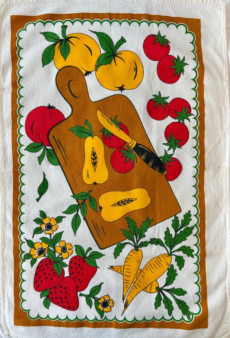 Vintage Colourful Retro Tea Towels Made In Brazil Strawberries, Pears, Tomatoes image 5