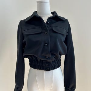 VINTAGE Little Black Cropped Jacket Bomber Retro // Size Small Medium