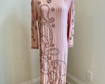 Vintage Pink Hand Beaded SILK Dress Designer Michelle Yim for Zimble // Size Small