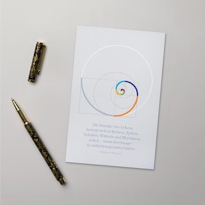 Biglietto d'auguri / biglietto pieghevole "Spirale di Fibonacci", luminoso con citazione, 11 x 17 cm