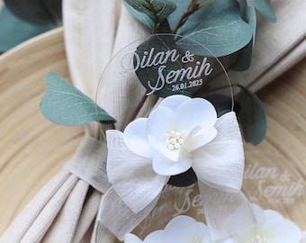 Personalized Plexiglass Wedding Magnet Favors: Floral Elegant Guest Gift
