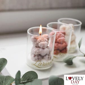 Candela profumata personalizzata a forma di orsetto di soia biologico per baby shower, battesimo, primo compleanno, bomboniere per damigelle d'onore