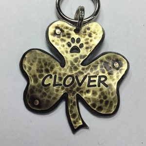 Shamrock Clover Dog ID Tag-Custom Pet Tag-Lucky Irish Dog Shamrock Tag-Free Engraving-Personalized Clover Tag-Brass and Nickel Silver