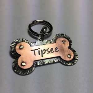 Dog Bone Dog ID Tag-Custom Engraved Bone Shaped Name Tag-Personalized Pet Collar Tag-Hand Made Dog Tag Copper and Nickel Silver
