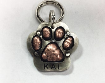 Embossed Paw Print Dog Tag: Multi-Layer Copper & Nickel Silver Pet ID