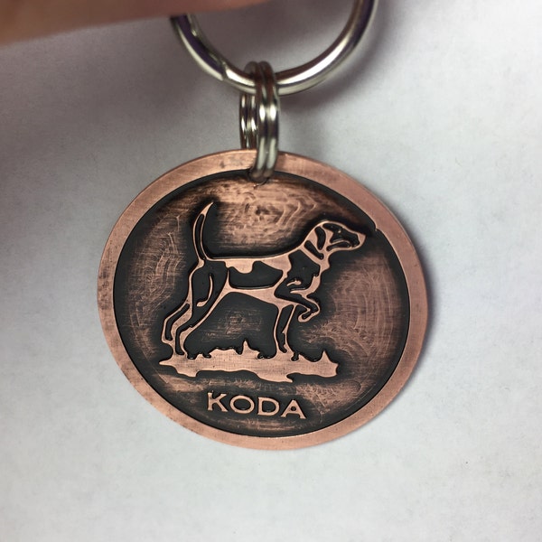Hunting Dog Pet ID Tag-Hunter Dog Name Tag-Bird Dog Tag-Custom Pet Tag-Copper Brass Etched Dog Tag-Engraved Personalized Pet Identification