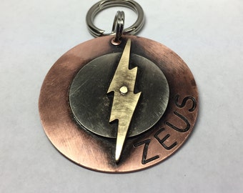 Handgemaakte Lightning Dog Tag, meerlaags koper, messing, nikkelzilver, gepersonaliseerde huisdier-ID