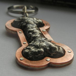 Dog Lover Dog Bone Keychain Embossed Repousse -Copper, Antiqued Nickel Silver-Unique Pet Keychain-Custom Bone Keychain-Dog Bone Keychain