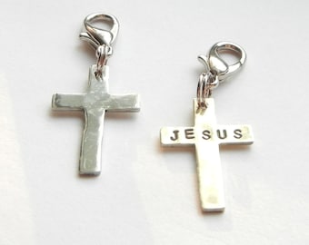 Cross Christian Pet ID Collar Charm Or Zipper Pull-Hand Cut Unique Nickel Silver Brass Copper Dog