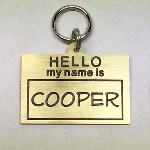 Unique &quot;Hello My Name Is&quot; Dog Tag-Pet ID Tag-Custom Handcrafted Identification Dog Tag-Pet Tag-Cat Tag-Custom Pet Tag-Engraved Rectangle