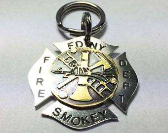 Malteser Kreuz Feuerwehrmann Abzeichen Haustier Id Tag-Handgefertigte Einzigartige Feuer Insignia Haustier Tag-Custom Haustier Tag mit Gravur Hundemarke