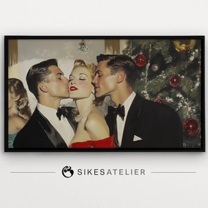 Arte de TV enmarcado - Navidad vintage: Hombres besando a una mujer (Descarga digital)
