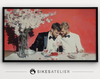 Gay Couple Dinner: Frame TV and Desktop Art (Digital Download)