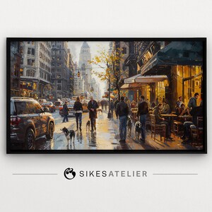 New York FRAME TV art e sfondo desktop di una scena di strada di New York in una giornata nuvolosa. Download digitale. Arte digitale di New York City.