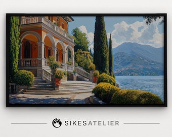 FRAME TV art and desktop wallpaper of an Italian villa in Lake Como, Italy. Digital download. Digital art.