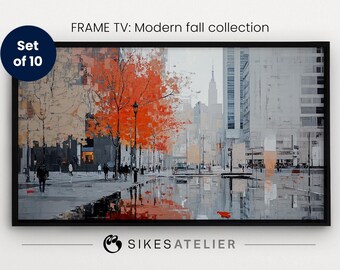 Fall RAHMEN TV-Kunst und Desktop-Hintergrundbild-Set mit 10 Bildern in einem modernen Stadtbild-minimalistischen Stil. Digitaler Download. Herbstliche TV-Kunst.