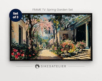 FRAME TV art und Desktop Wallpaper 3er Set eines farbenfrohen Frühlingsgartens im impressionistischen Stil. Digitaler Download. Florale digitale Kunst.