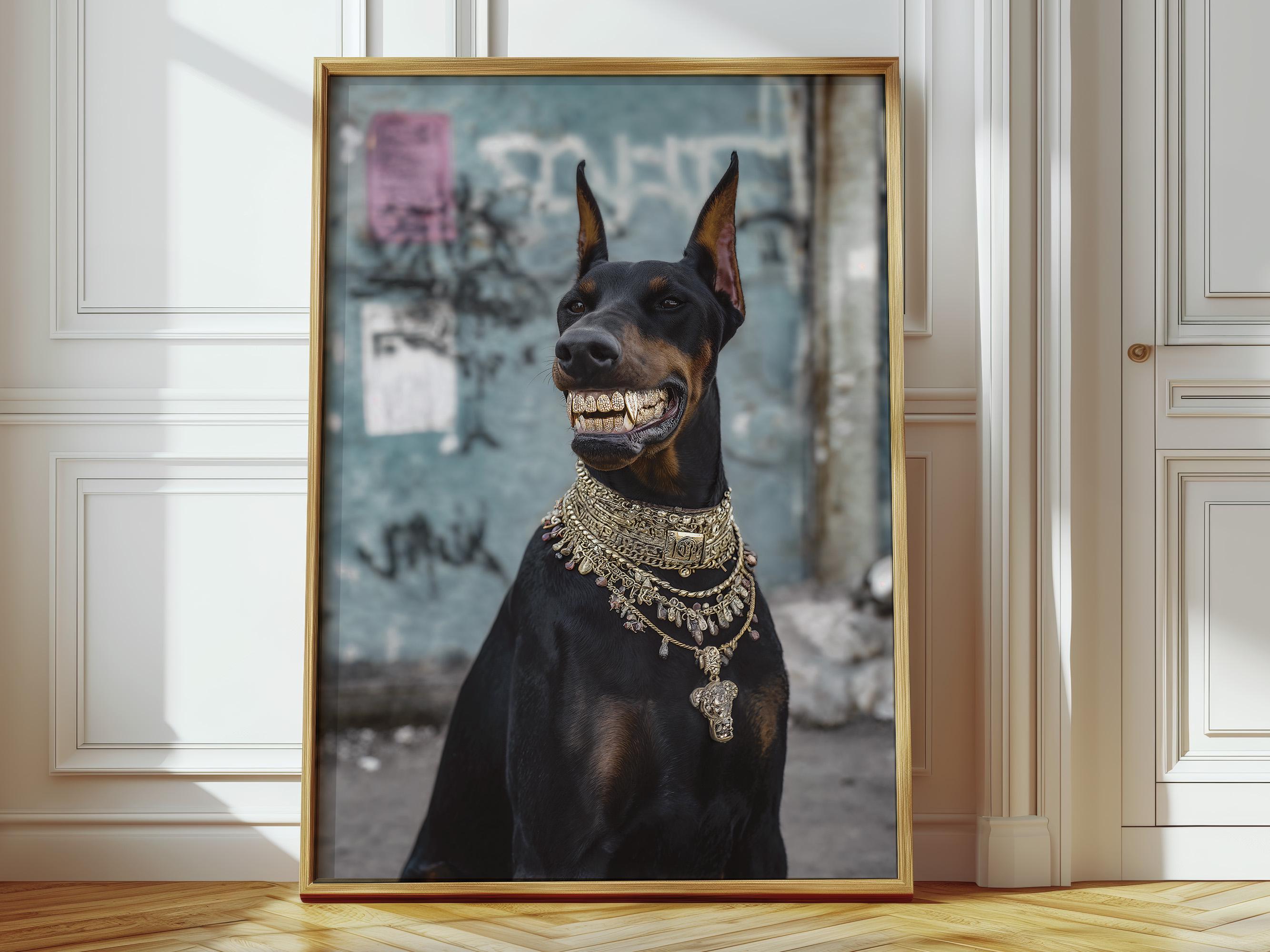 Doberman With Gold Grill Print: Funny Dog Poster (digital Download