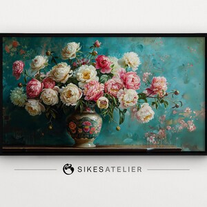 Pfingstrosen Rahmen TV Art: Blumenvase Stillleben (Digitaler Download)