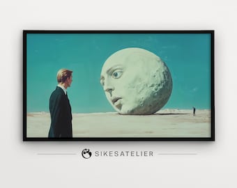 Surrealist FRAME TV Art: Modern moon face Weirdcore Wallpaper, inspired by Joe Webb (Digital Download)