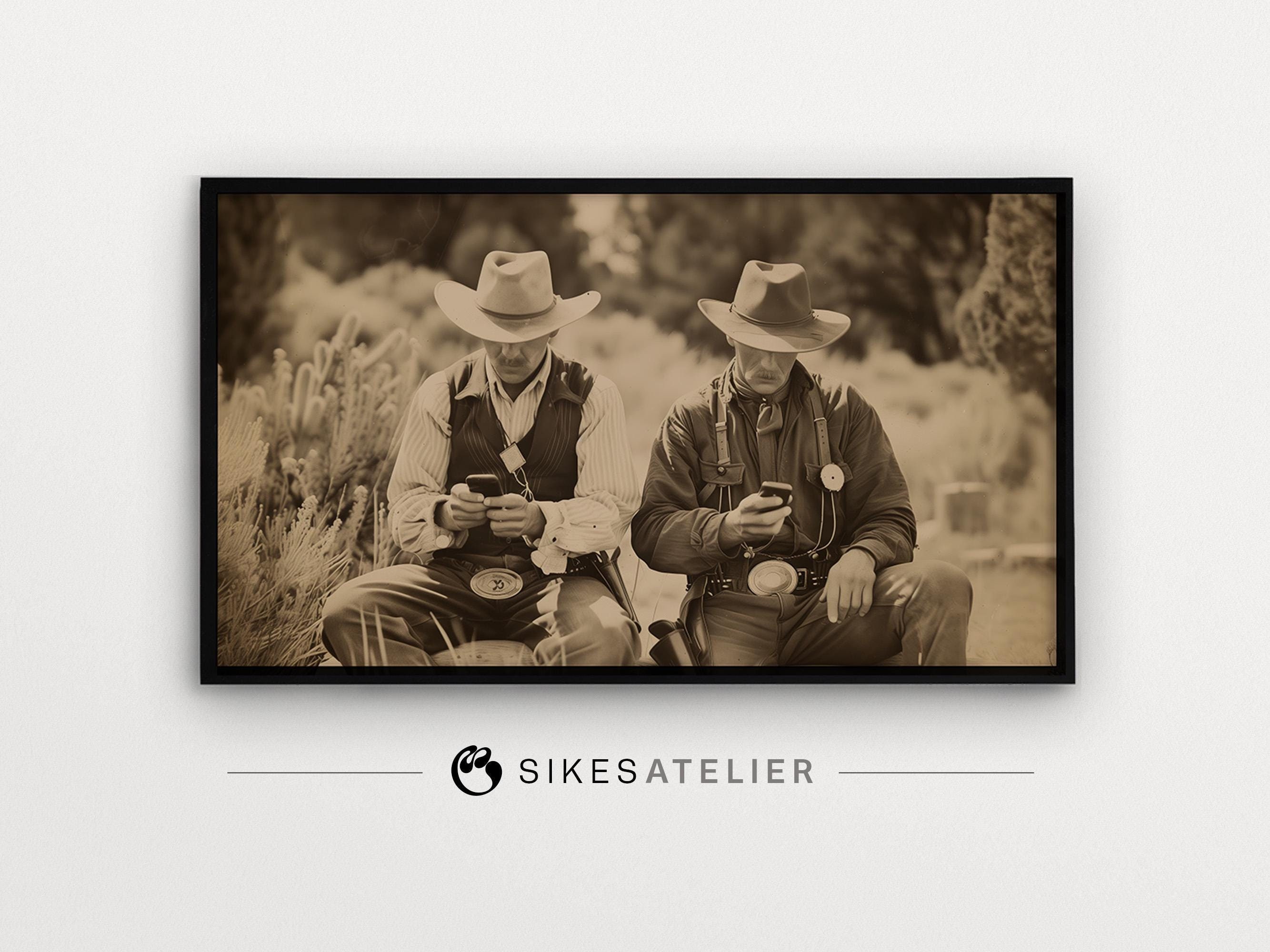 Cowboy Cellphone Art: Vintage Western Sepia Frame TV Art (Digital Download)