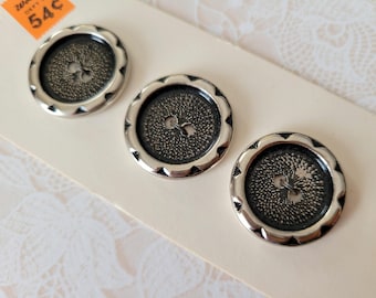 3 Black & Silver Metal Buttons 7/8 Inch 22mm Style Tone