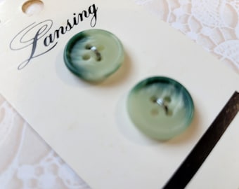 2 Green Vintage Buttons Two-Tone Buttons 9/16 Inch 15mm Lansing