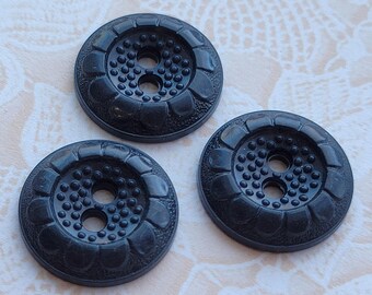 3 Textured Black Vintage Buttons 3/4 Inch (18mm)