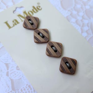 4 Square Brown Vintage Buttons 1/2 Inch 13mm La Mode Button Card