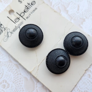3 Black Domed Shape Vintage Shank Buttons 11/16 Inch 17mm La Petite Button Card