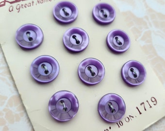 10 Purple Vintage Buttons 1/2 Inch 12mm Lansing Button Card