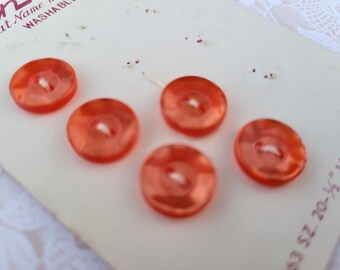 5 Orange Vintage Buttons 1/2 Inch 12mm Lansing Button Card