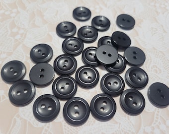 25 Black Vintage 2 Hole Buttons Sew Thru 9/16 Inch