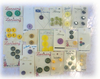 54 Mixed Colors Vintage Buttons on Cards Lansing La Petite Majesty Green Buttons Yellow Buttons Purple Buttons