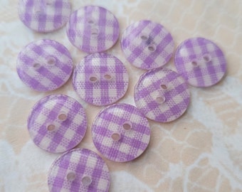 10 Lavender Gingham Buttons 1/2 Inch