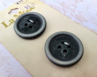 2 DARK GRAY 4 Hole Vintage Buttons 7/8 Inch 22mm La Mode Button Card