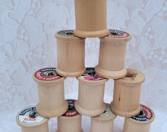 Vintage Wooden Spools for Crafts: Sewing & Organizing (Set of 10)