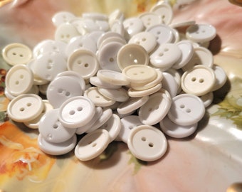 50 White and Cream Vintage Buttons 9/16 Inch