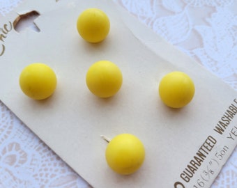 6 Yellow Ball Vintage Buttons 3/8 Inch 11mm Le Chic Button Card