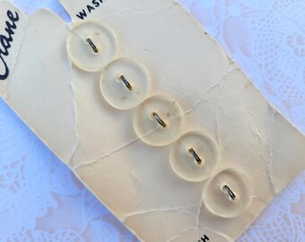 5 Clear Vintage Buttons 1/2 Inch 12mm Crane Button Card