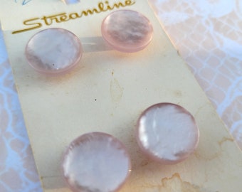 4 Light Pink Vintage Shank Buttons 1/2 Inch 14mm Streamline Button Card