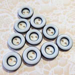10 White & Blue Vintage Buttons 9/16 Inch 15mm